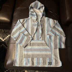 Orizaba Original Pullover Mens L blue white aqua striped Baja mexican Knit